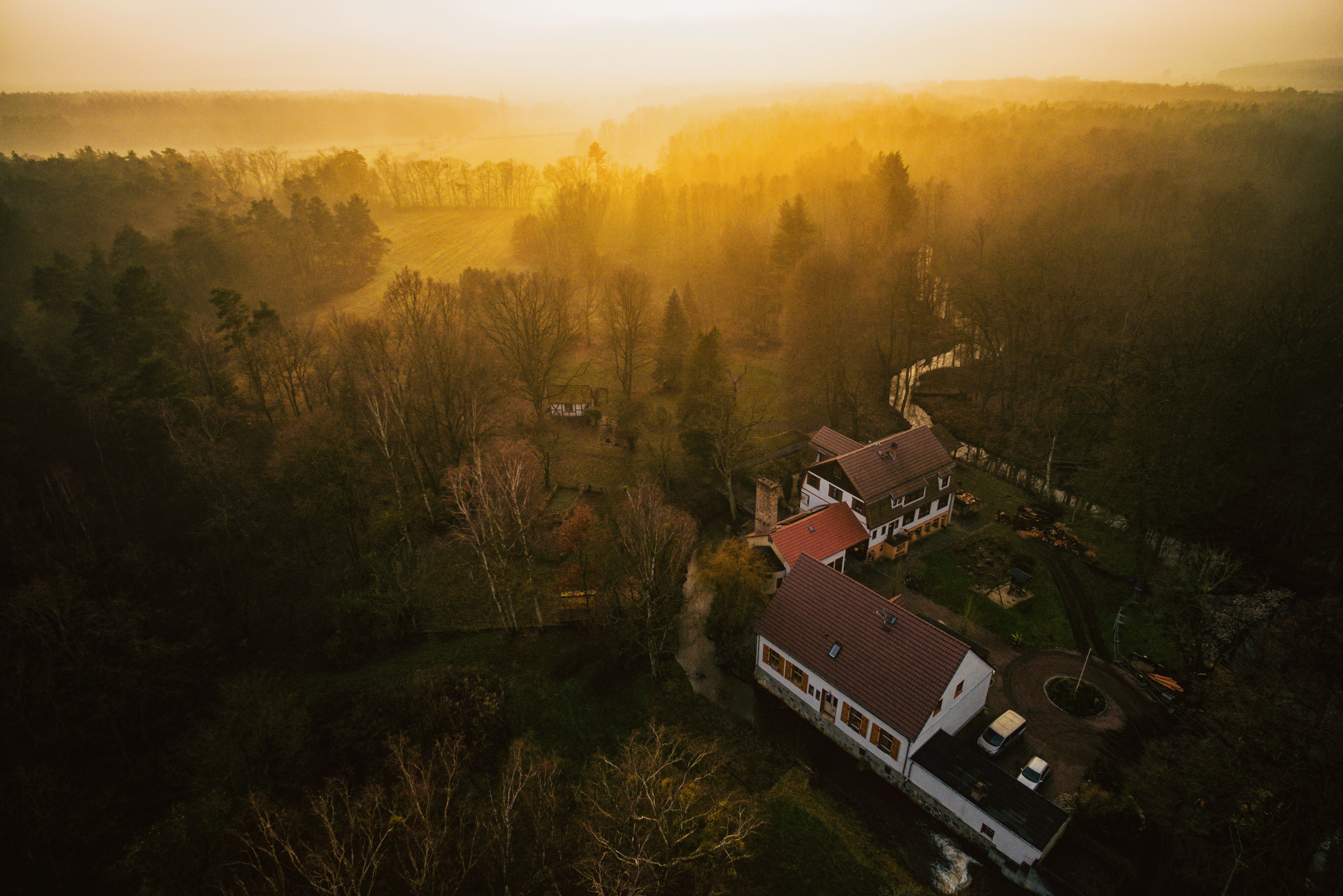 Luftaufnahme der Waldpension Buchholzmühle bei Dessau
